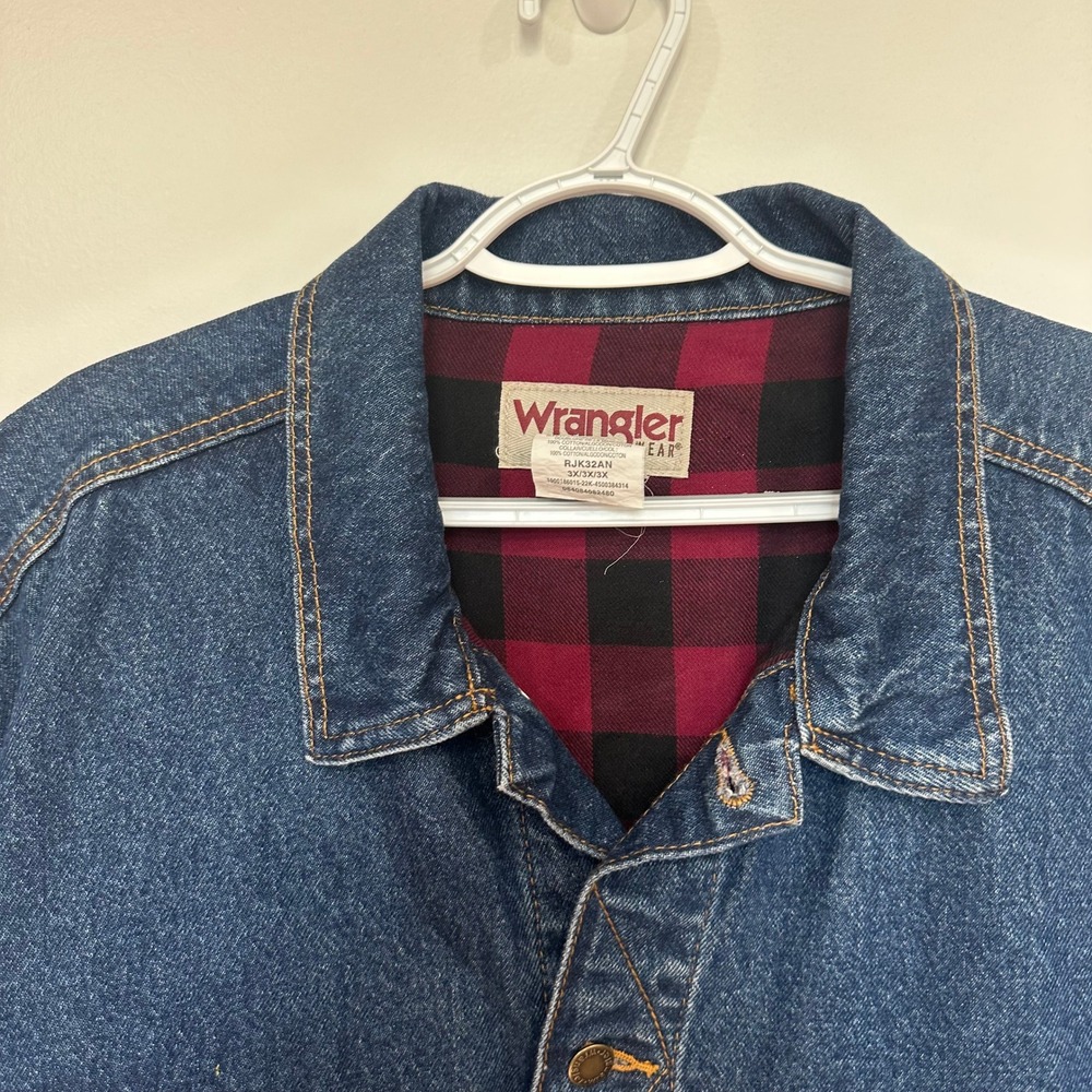 Wrangler Mens Denim Jacket 3XL Cotton Flannel Lined Warm Barn Chore Dark Blue - Picture 3 of 7